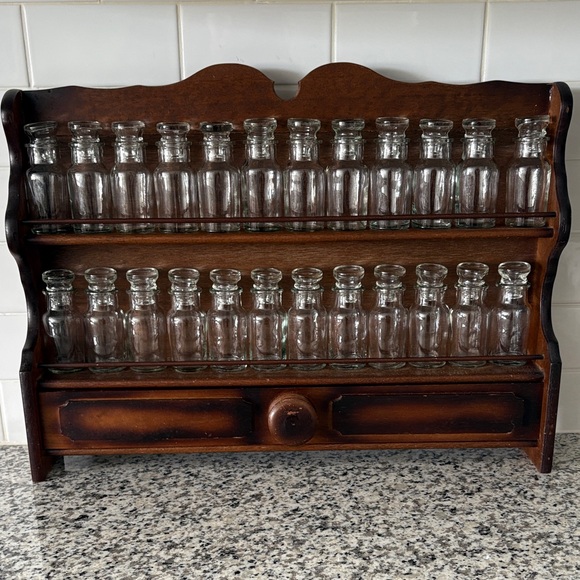 Antique Vintage Wooden Spice Rack with Glass Jars, Kitchen Craft Storage Shelf - Picture 2 of 14